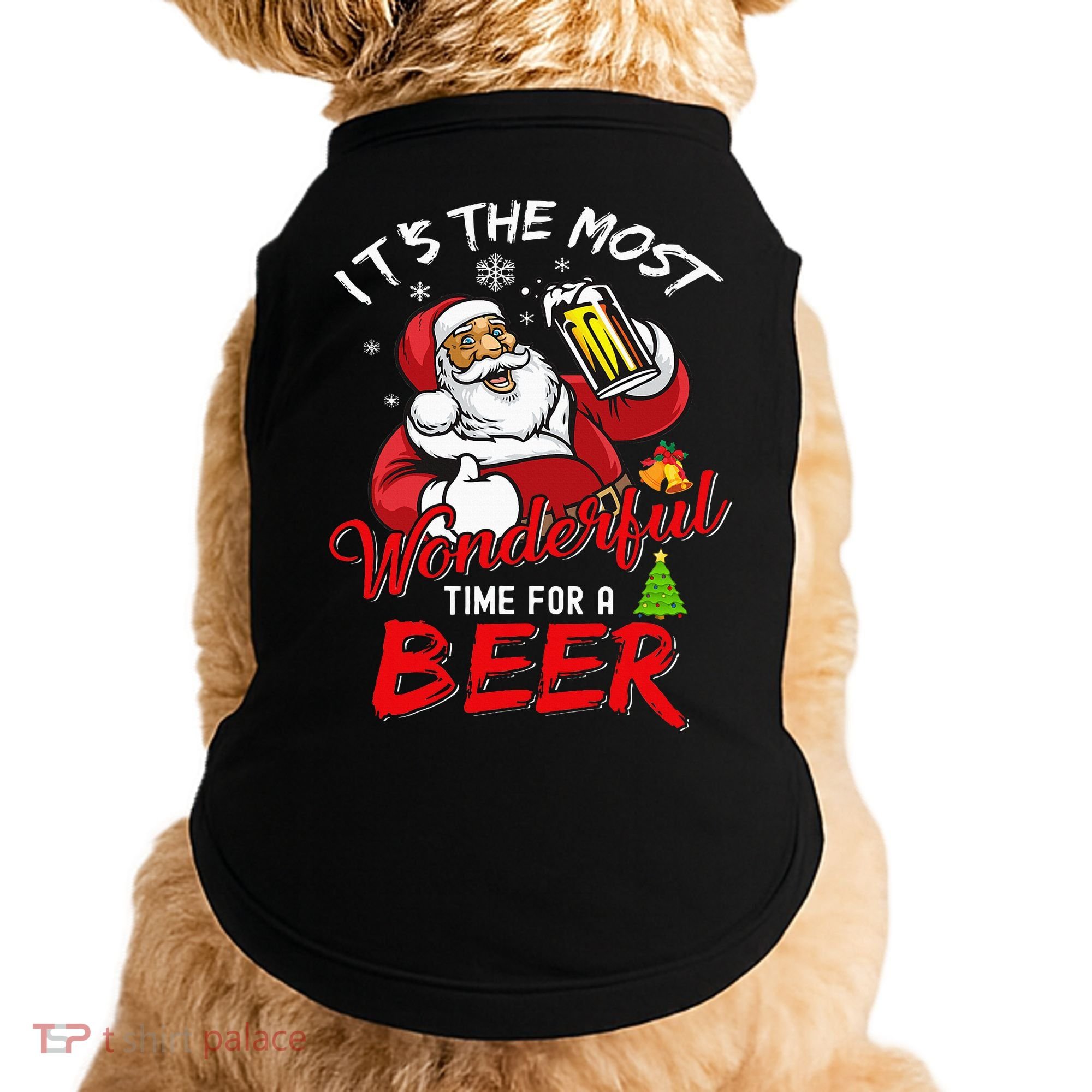 Christmas Santa Claus Drinking Beer Wonderful Time Doggie Tank