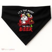Christmas Santa Claus Drinking Beer Wonderful Time USA-Made Doggie Bandana thumb 0