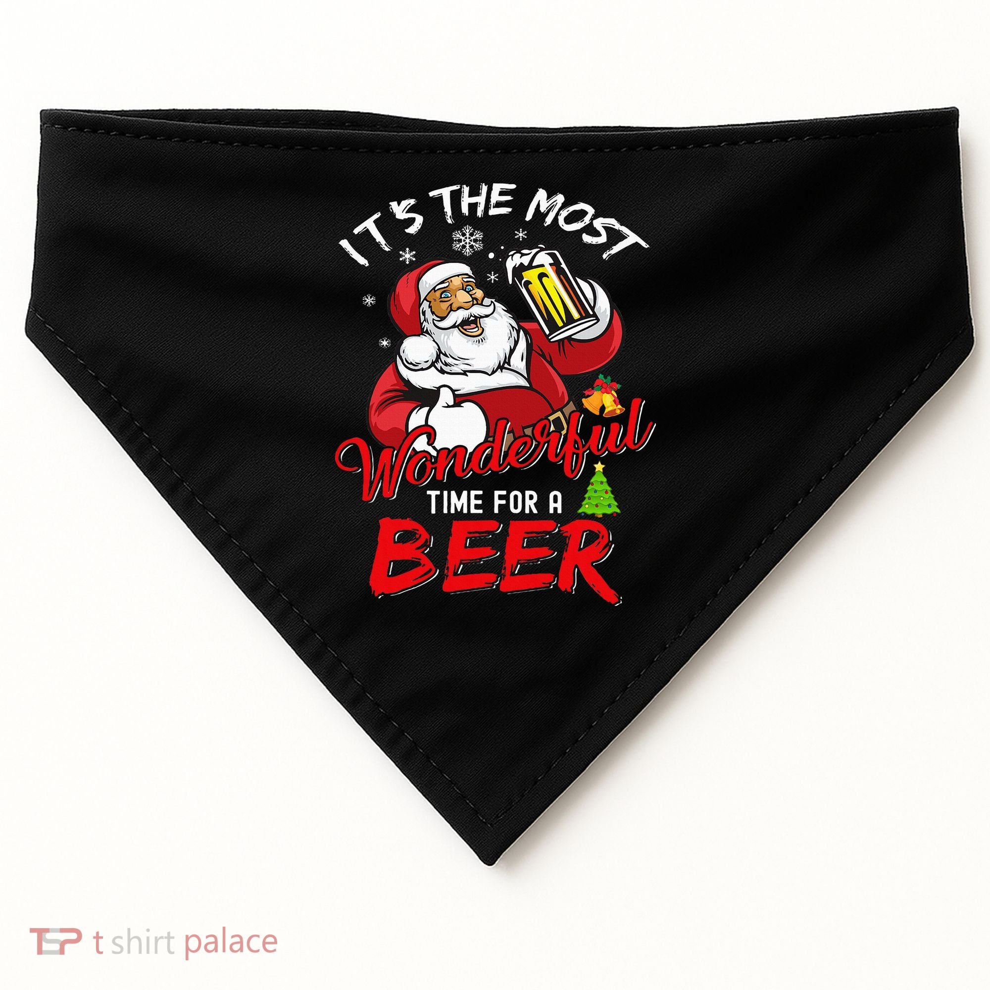 Christmas Santa Claus Drinking Beer Wonderful Time USA-Made Doggie Bandana