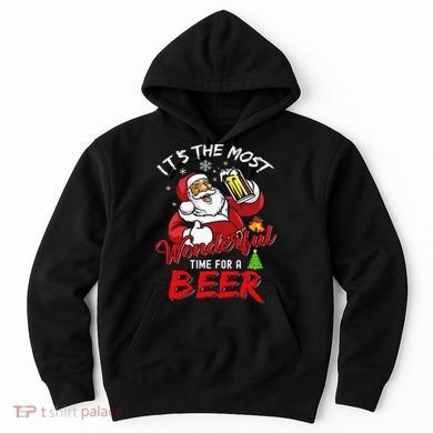 Christmas Santa Claus Drinking Beer Wonderful Time Hoodie