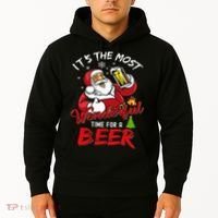 Christmas Santa Claus Drinking Beer Wonderful Time Hoodie thumb 2