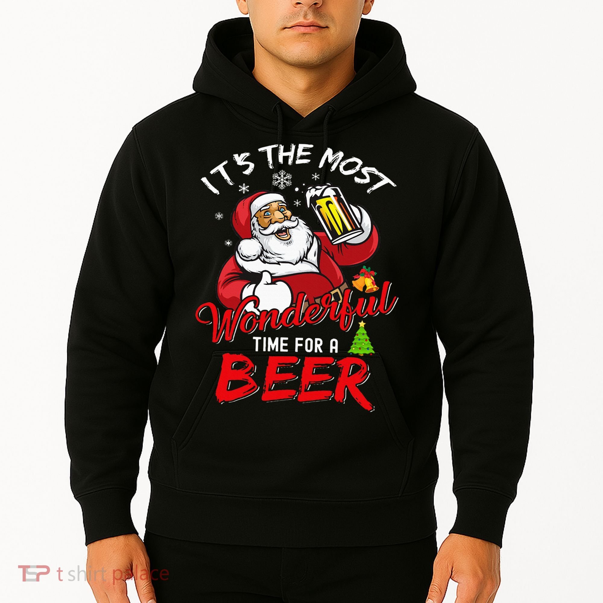 Christmas Santa Claus Drinking Beer Wonderful Time Hoodie