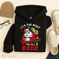 Christmas Santa Claus Drinking Beer Wonderful Time Hoodie thumb 4