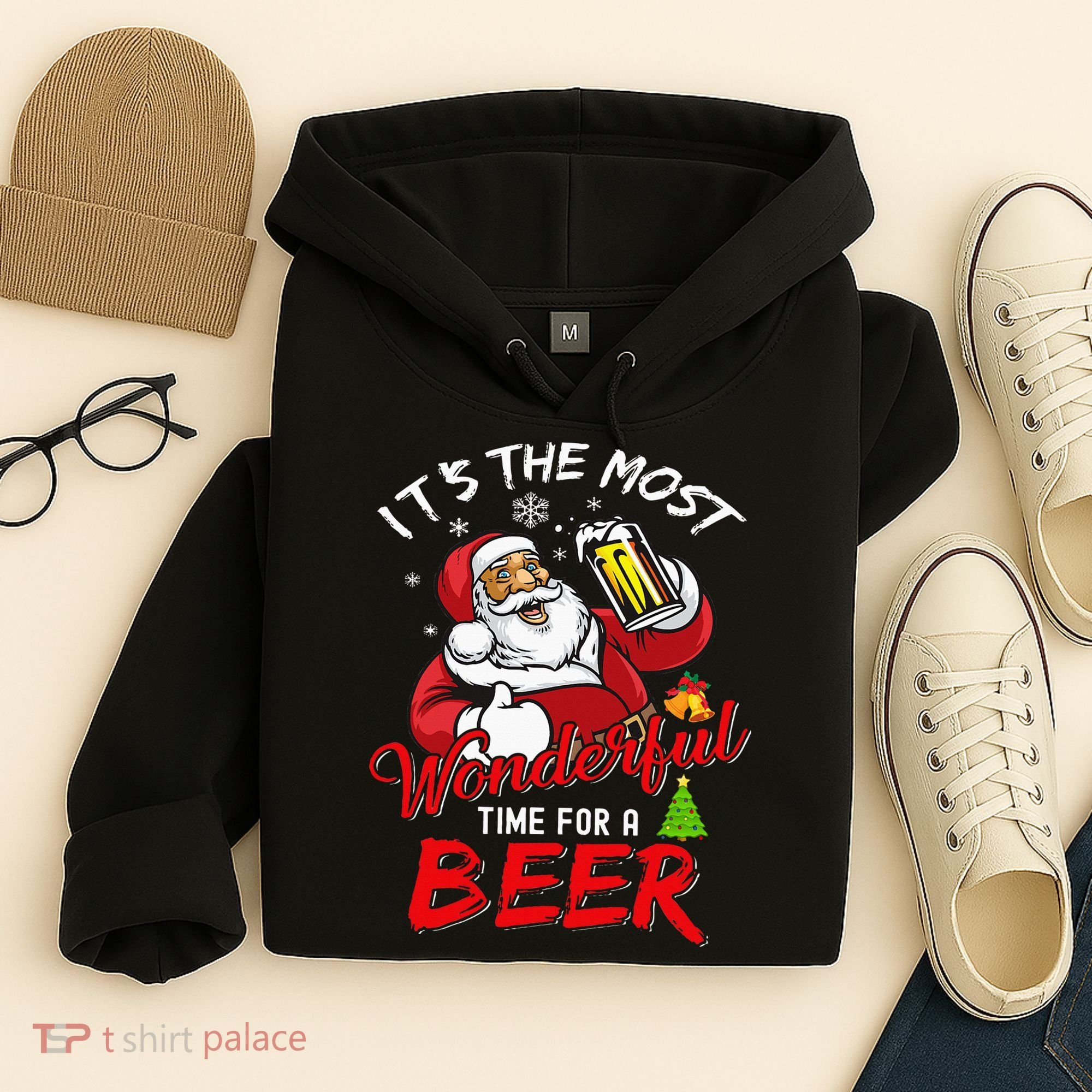 Christmas Santa Claus Drinking Beer Wonderful Time Hoodie