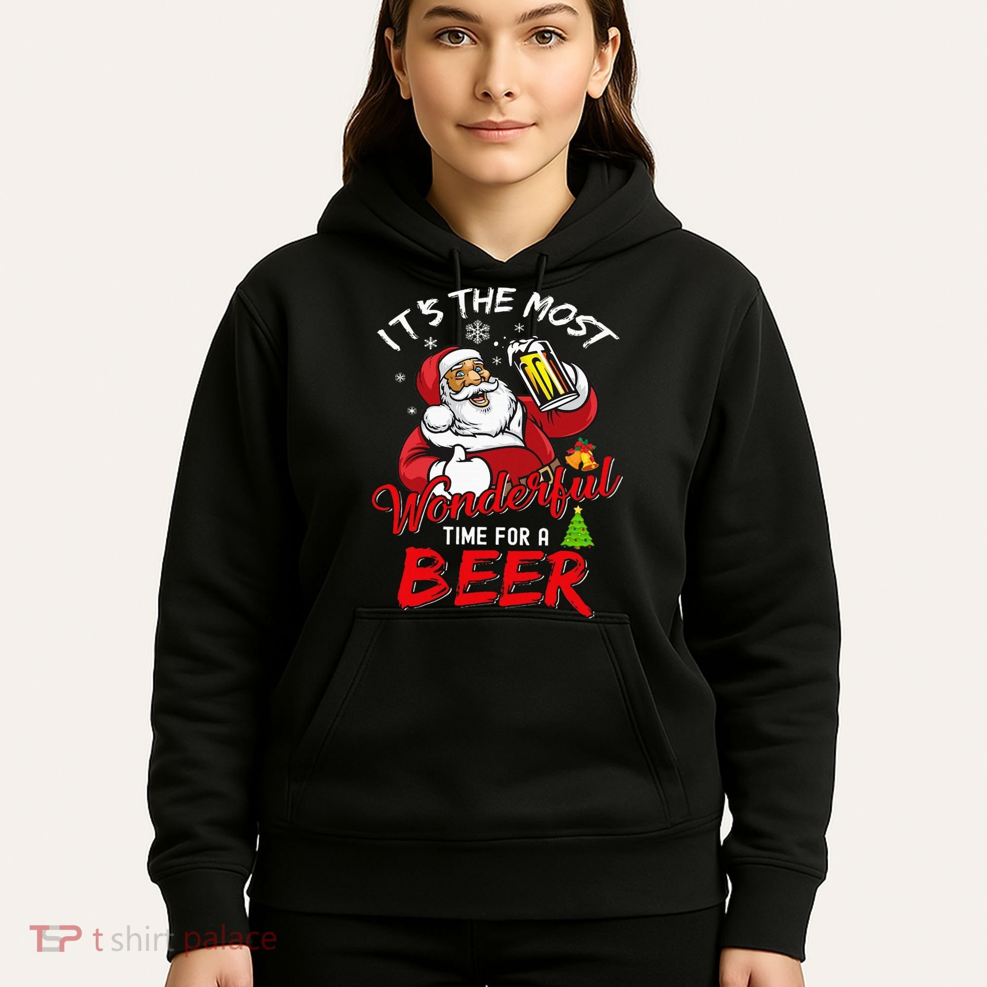 Christmas Santa Claus Drinking Beer Wonderful Time Hoodie