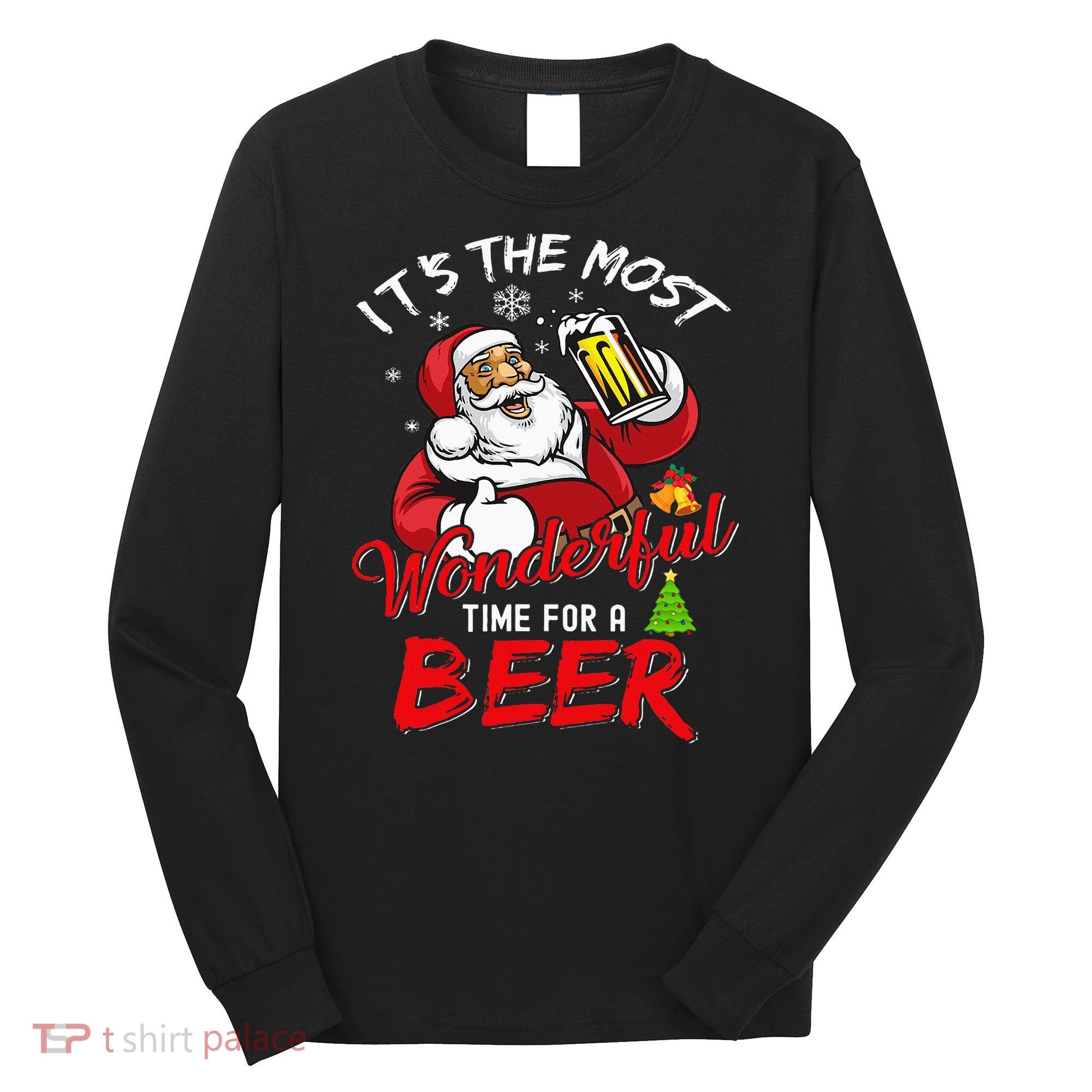 Christmas Santa Claus Drinking Beer Wonderful Time Long Sleeve Shirt