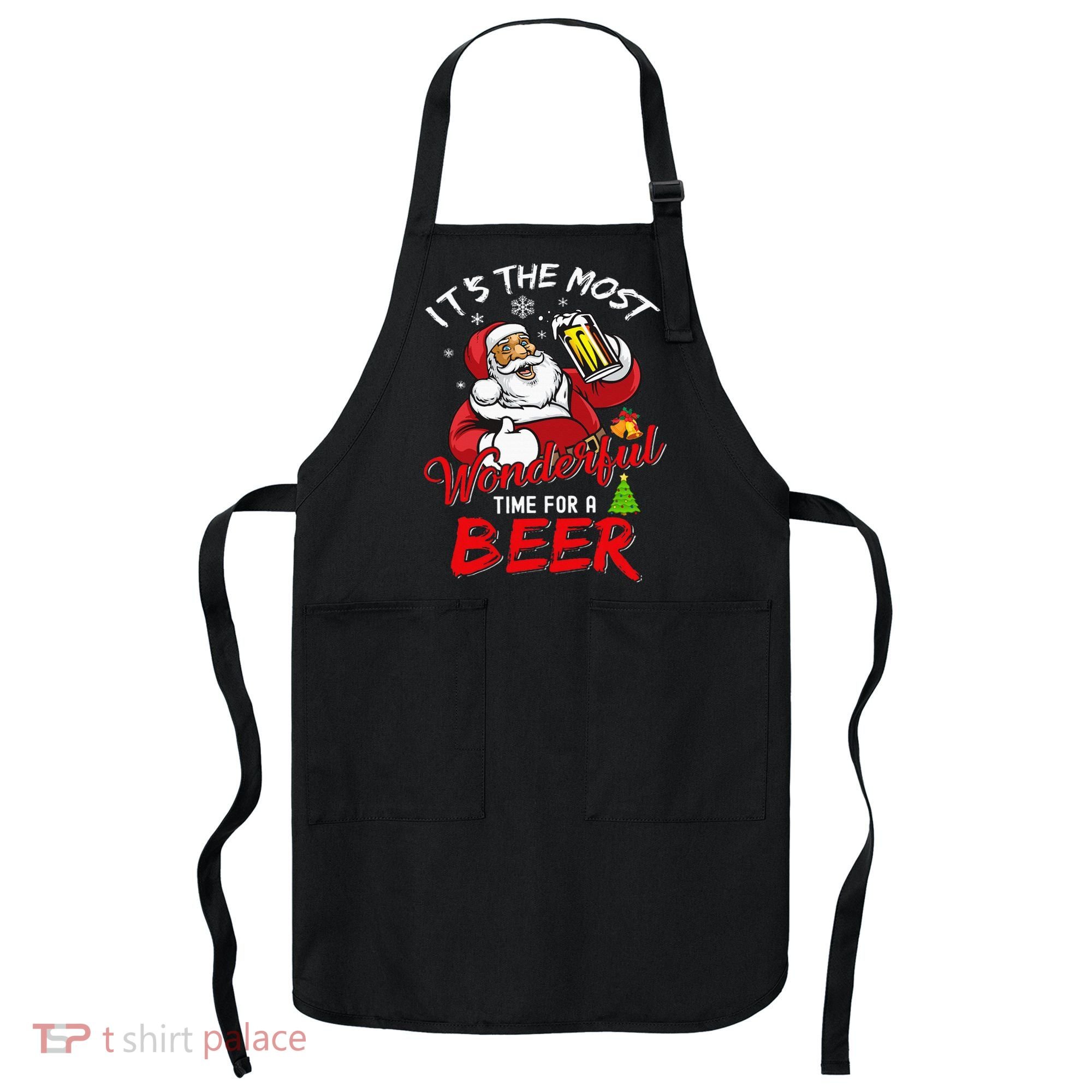 Christmas Santa Claus Drinking Beer Wonderful Time Apron