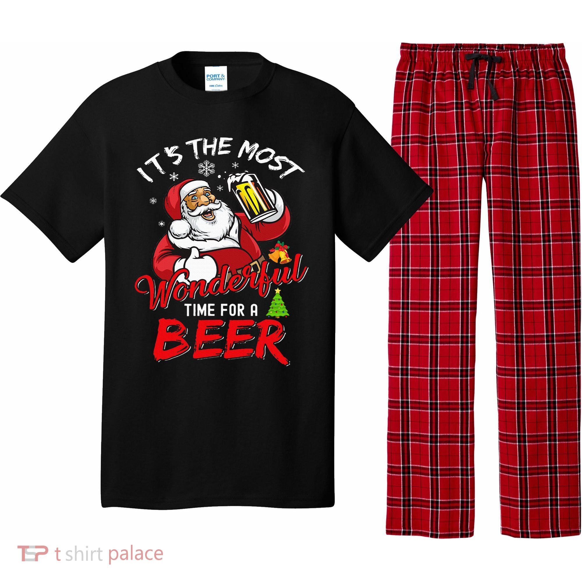 Christmas Santa Claus Drinking Beer Wonderful Time Pajama Set