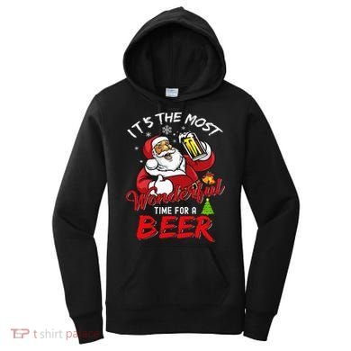 Christmas Santa Claus Drinking Beer Wonderful Time Women's Hoodie