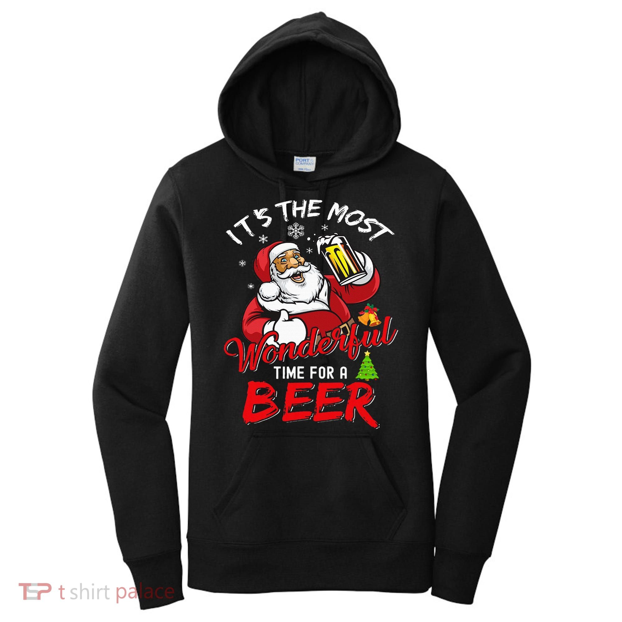 Christmas Santa Claus Drinking Beer Wonderful Time Women's Hoodie