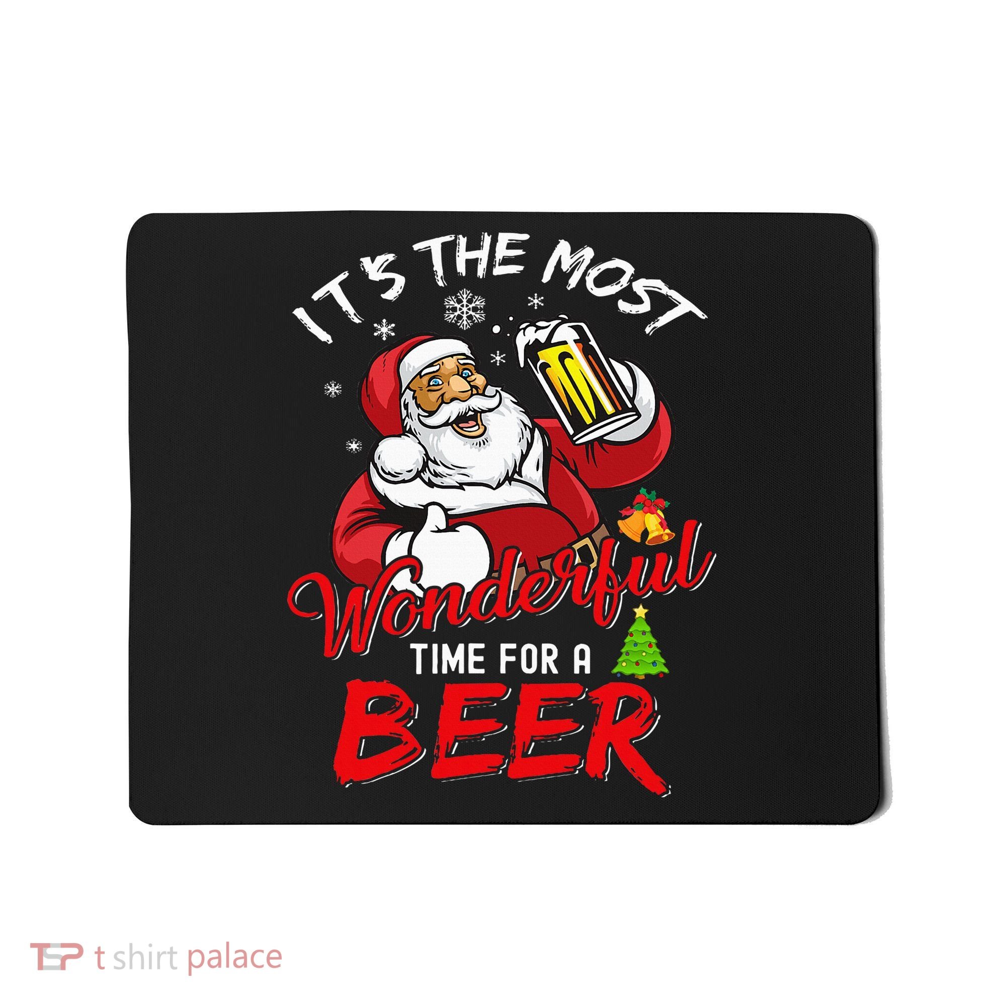 Christmas Santa Claus Drinking Beer Wonderful Time Mousepad