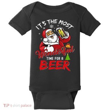 Christmas Santa Claus Drinking Beer Wonderful Time Baby Bodysuit