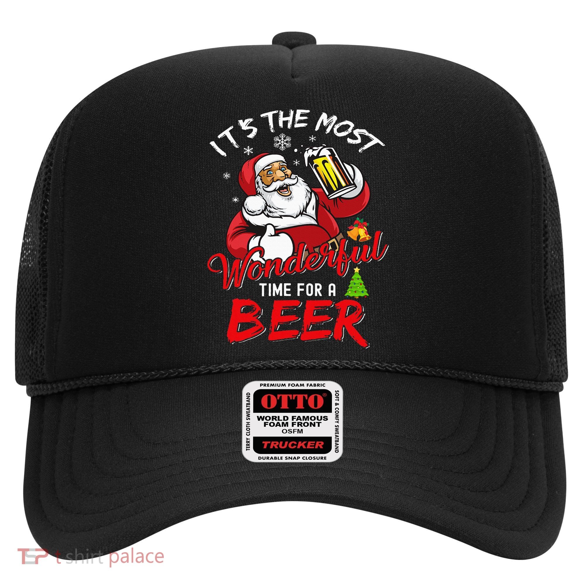 Christmas Santa Claus Drinking Beer Wonderful Time Hat