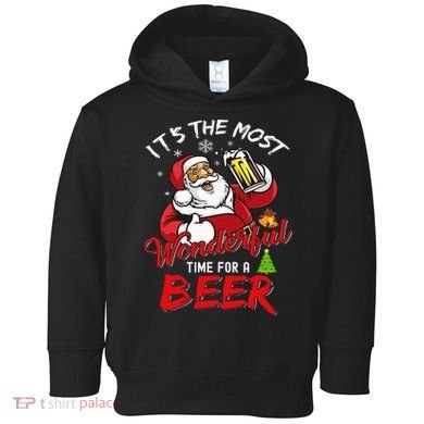 Christmas Santa Claus Drinking Beer Wonderful Time Toddler Hoodie