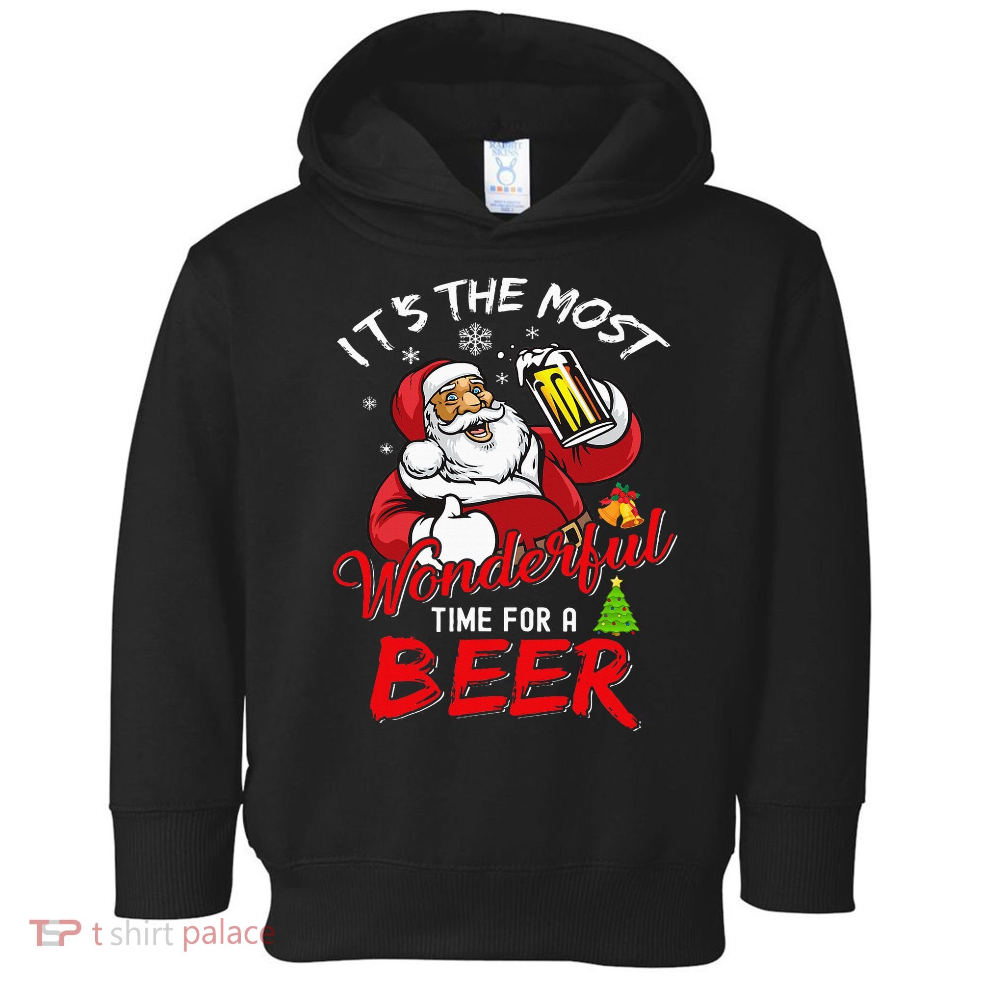 Christmas Santa Claus Drinking Beer Wonderful Time Toddler Hoodie