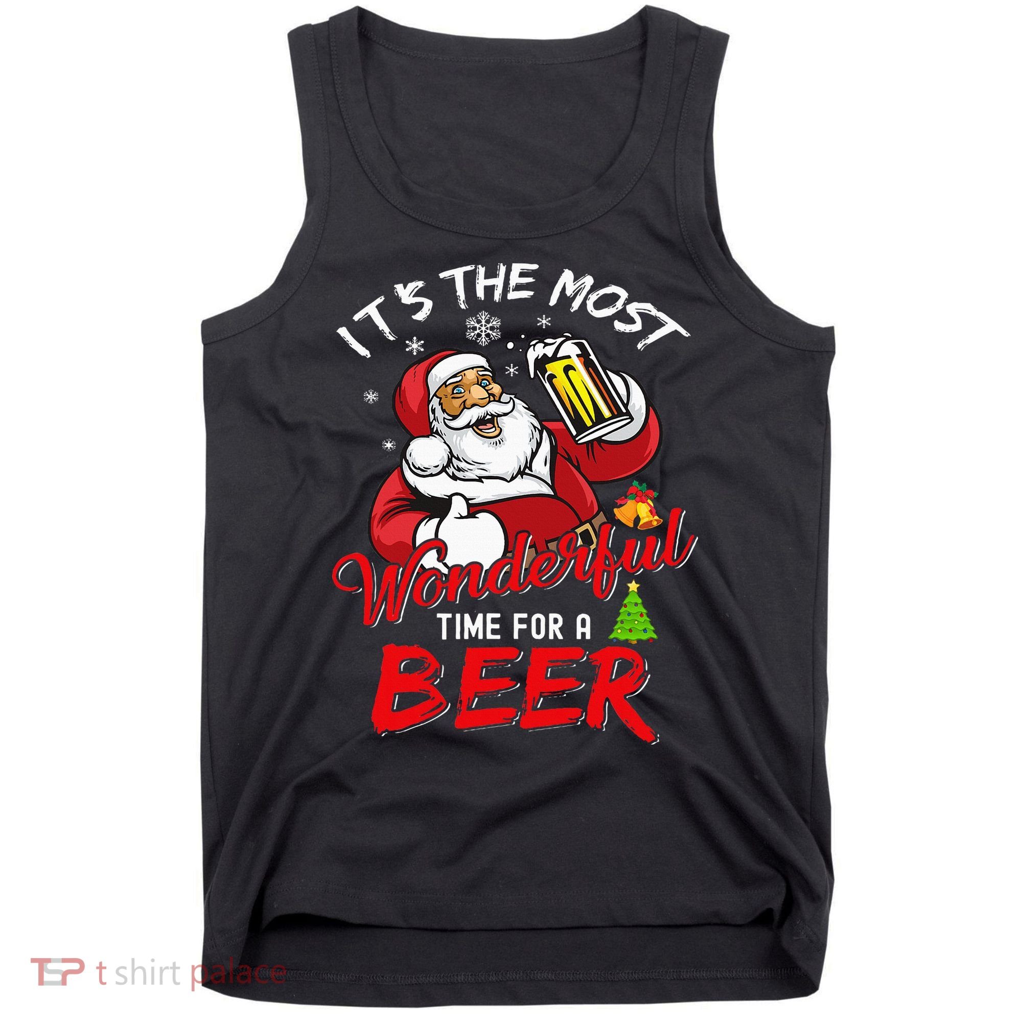 Christmas Santa Claus Drinking Beer Wonderful Time Tank Top