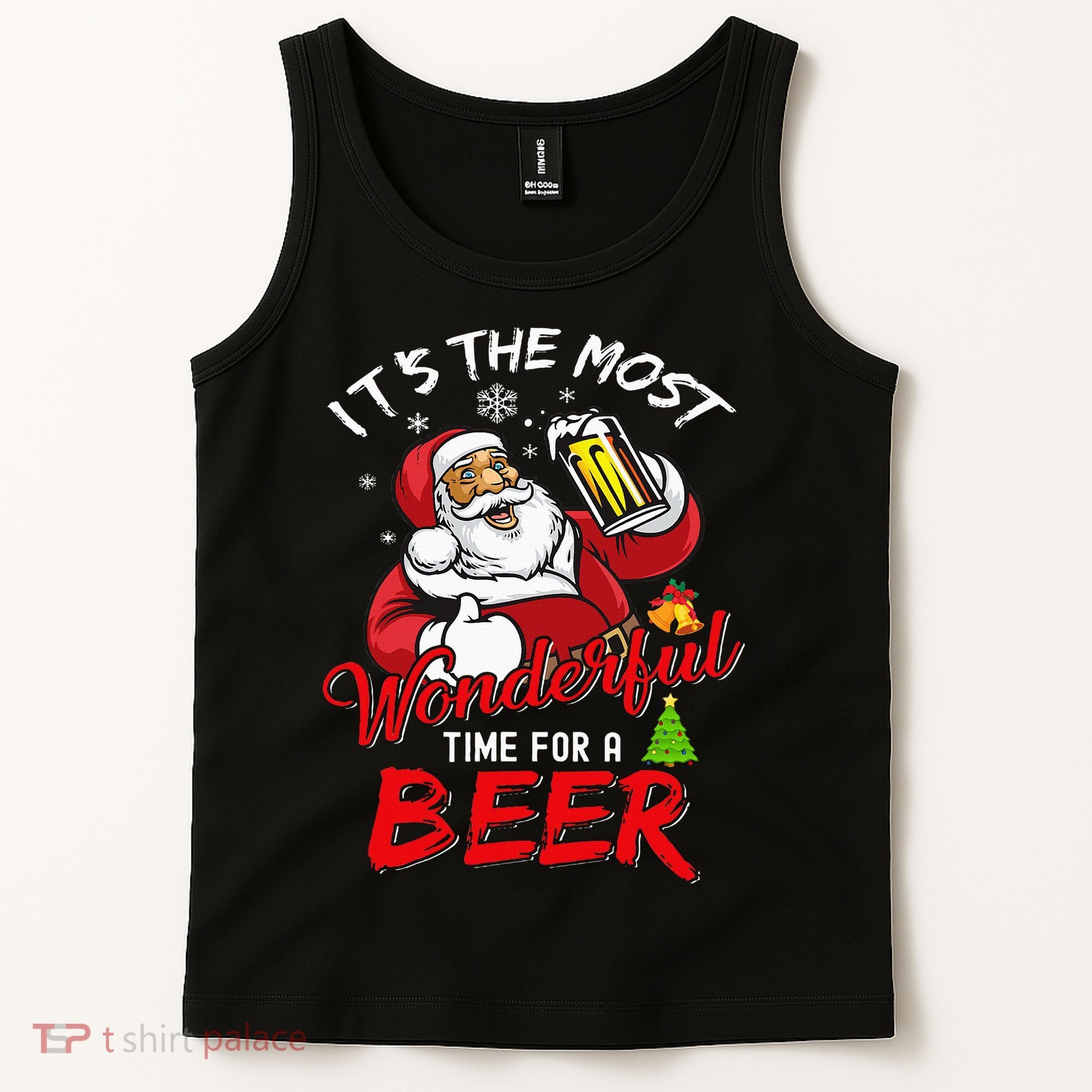 Christmas Santa Claus Drinking Beer Wonderful Time Tank Top