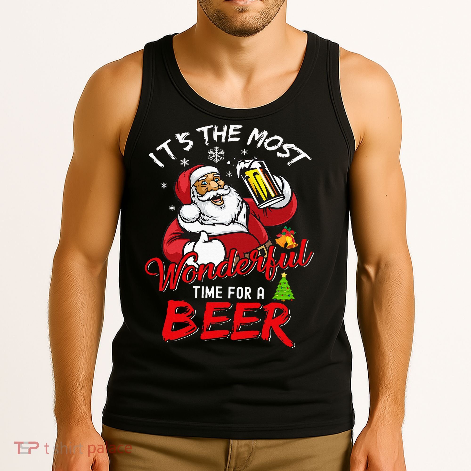 Christmas Santa Claus Drinking Beer Wonderful Time Tank Top