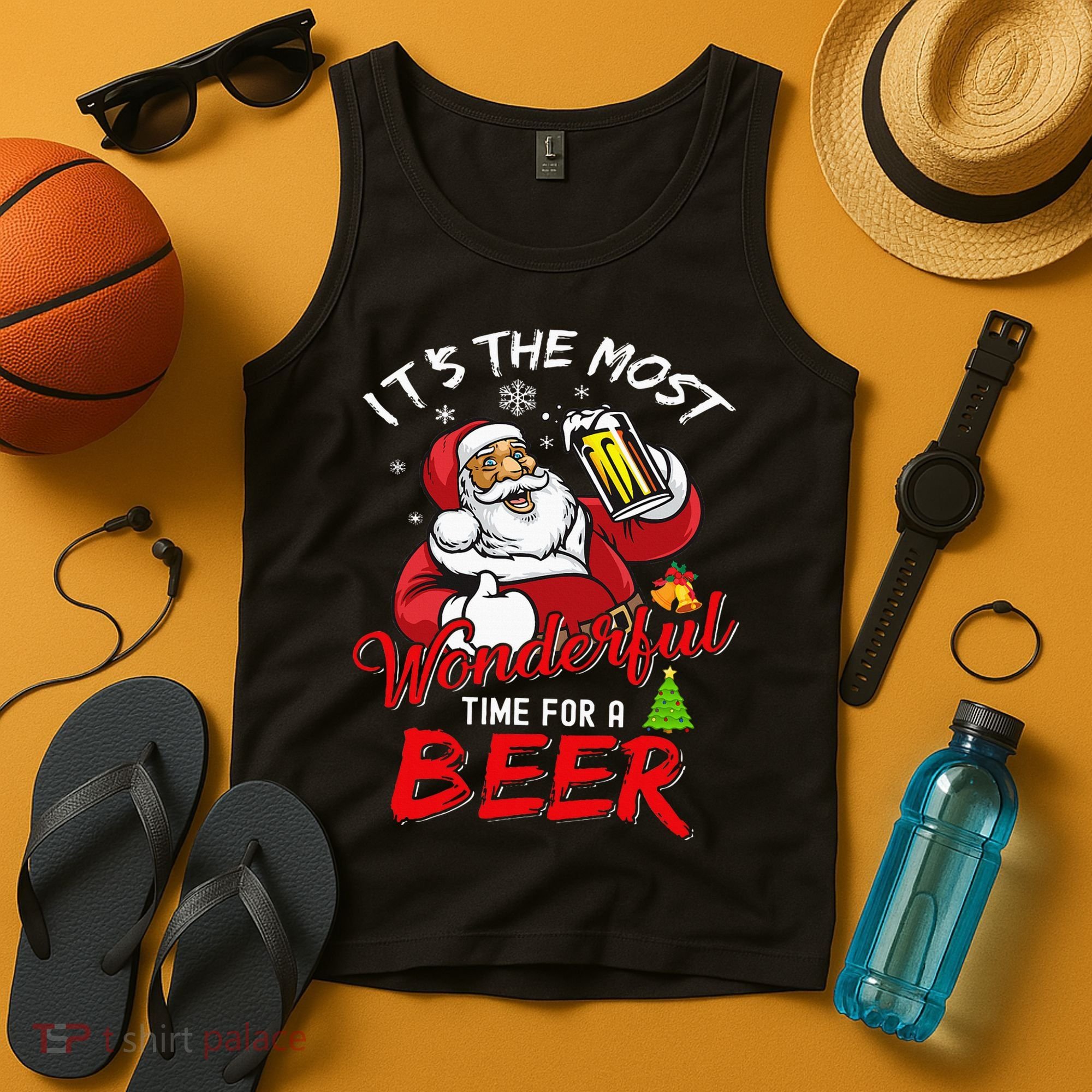 Christmas Santa Claus Drinking Beer Wonderful Time Tank Top