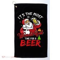 Christmas Santa Claus Drinking Beer Wonderful Time Golf Towel thumb 0