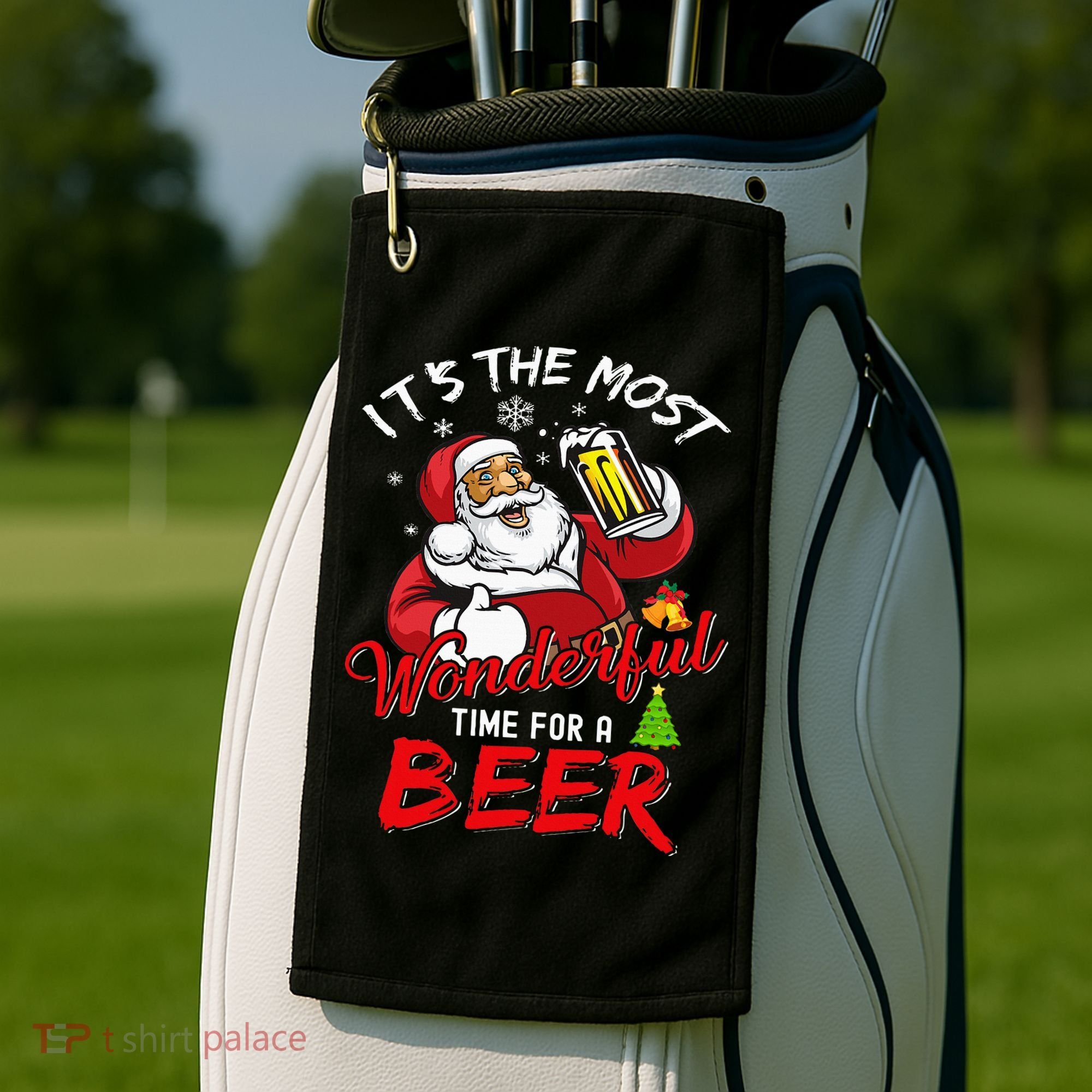Christmas Santa Claus Drinking Beer Wonderful Time Golf Towel
