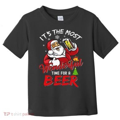 Christmas Santa Claus Drinking Beer Wonderful Time Toddler T-Shirt