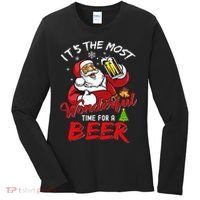 Christmas Santa Claus Drinking Beer Wonderful Time Women's Long Sleeve Shirt thumb 0