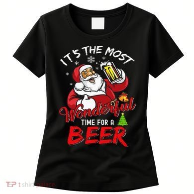 Christmas Santa Claus Drinking Beer Wonderful Time Women's T-Shirt