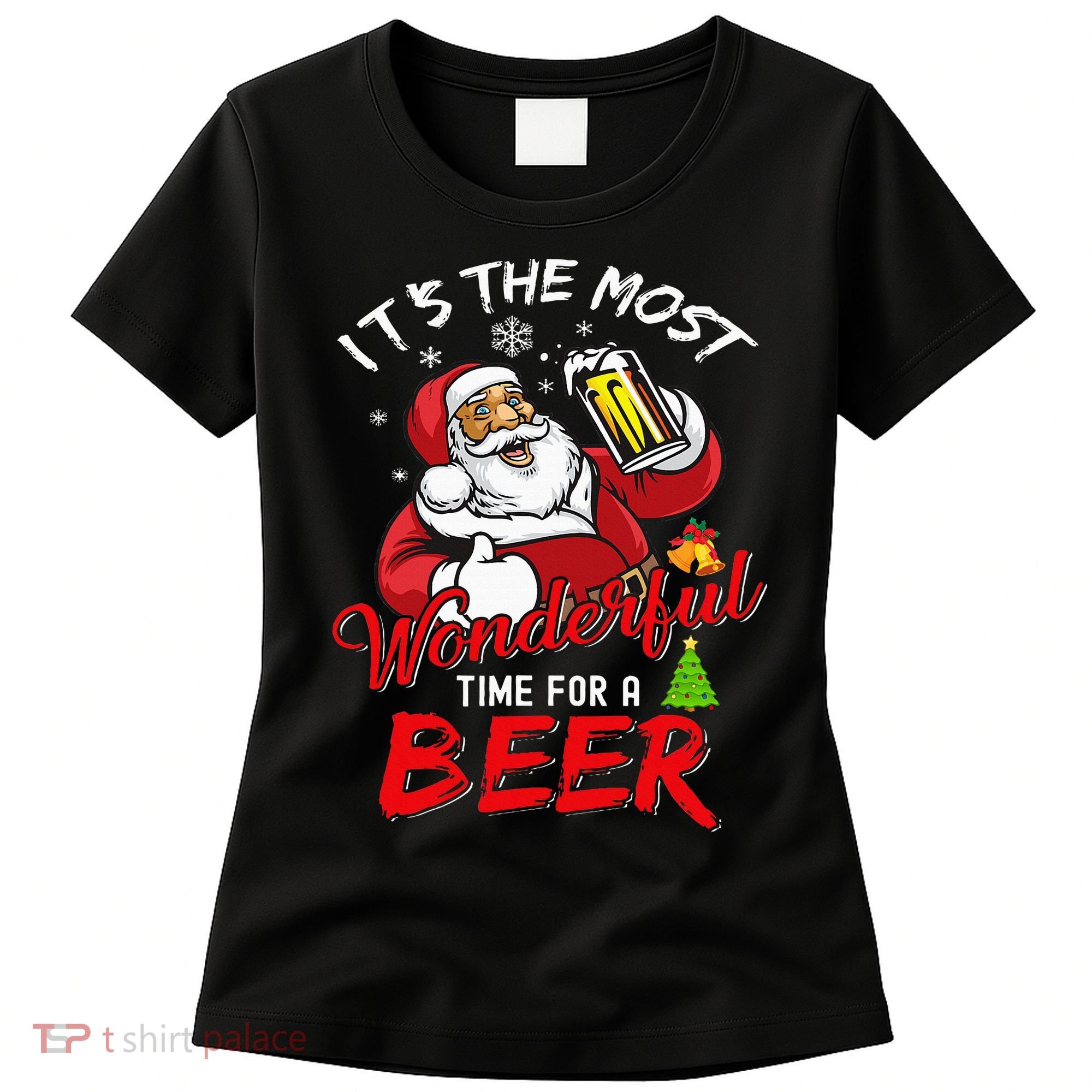 Christmas Santa Claus Drinking Beer Wonderful Time Women's T-Shirt