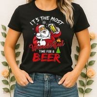 Christmas Santa Claus Drinking Beer Wonderful Time Women's T-Shirt thumb 2