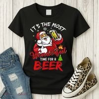 Christmas Santa Claus Drinking Beer Wonderful Time Women's T-Shirt thumb 3