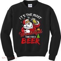Christmas Santa Claus Drinking Beer Wonderful Time Kids Sweatshirt thumb 0