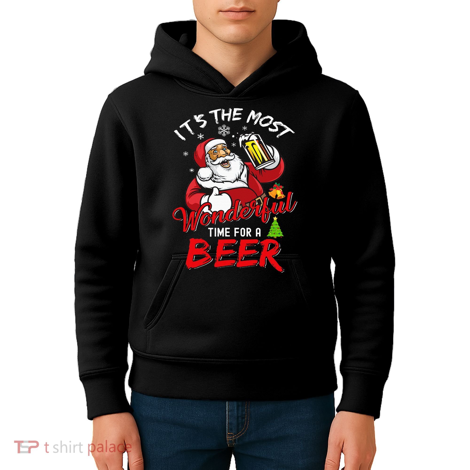 Christmas Santa Claus Drinking Beer Wonderful Time Kids Hoodie