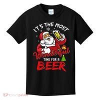 Christmas Santa Claus Drinking Beer Wonderful Time Kids T-Shirt thumb 0
