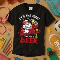 Christmas Santa Claus Drinking Beer Wonderful Time Kids T-Shirt thumb 3