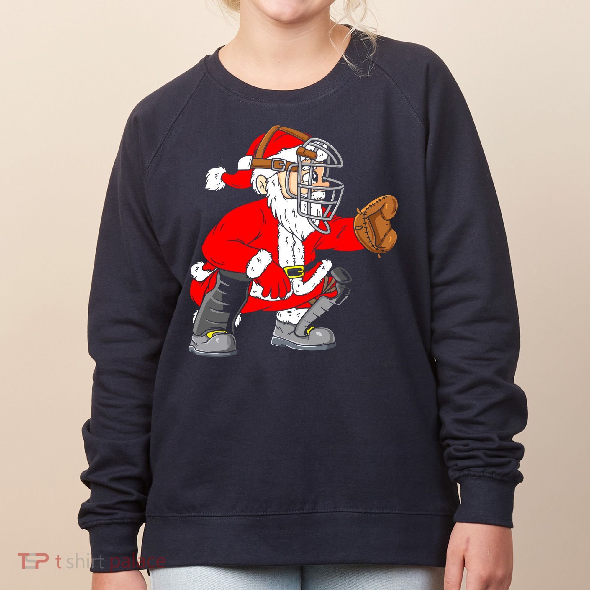 Christmas Santa Claus Baseball Catcher Women's Sweatshirt