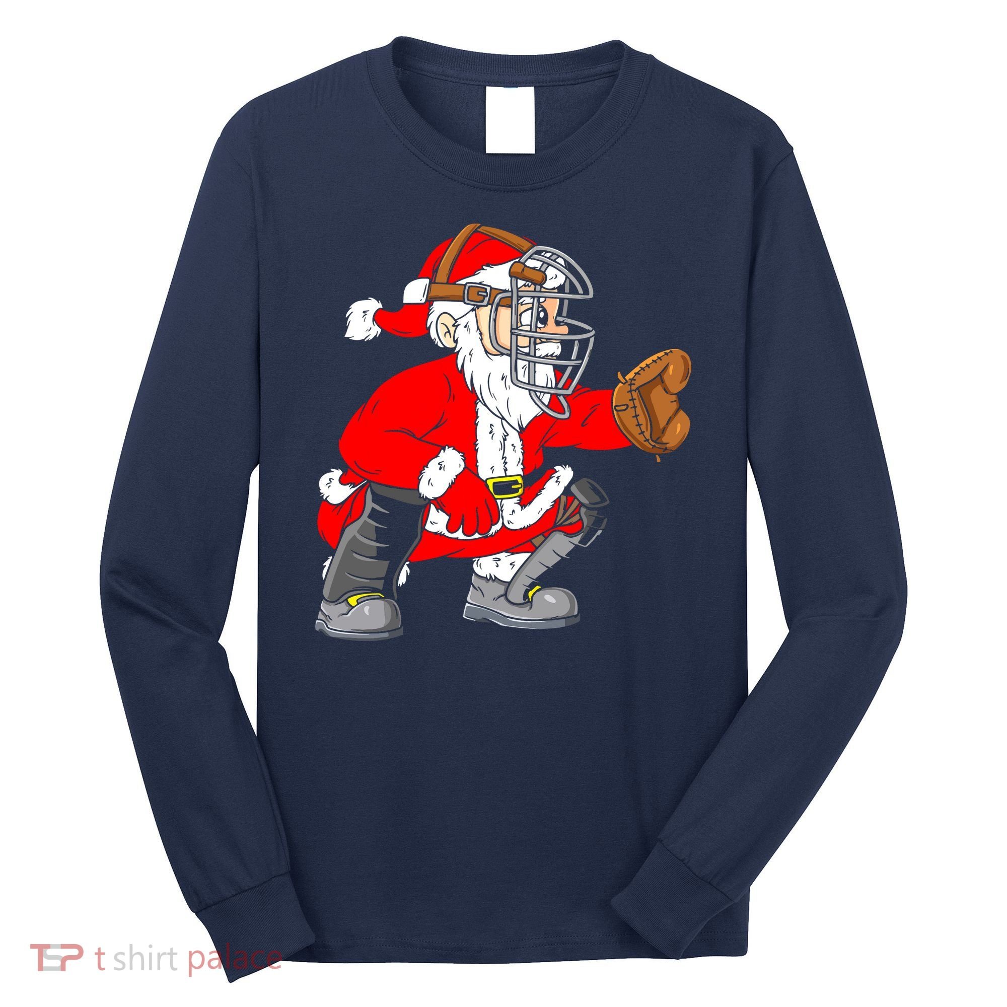 Christmas Santa Claus Baseball Catcher Long Sleeve Shirt