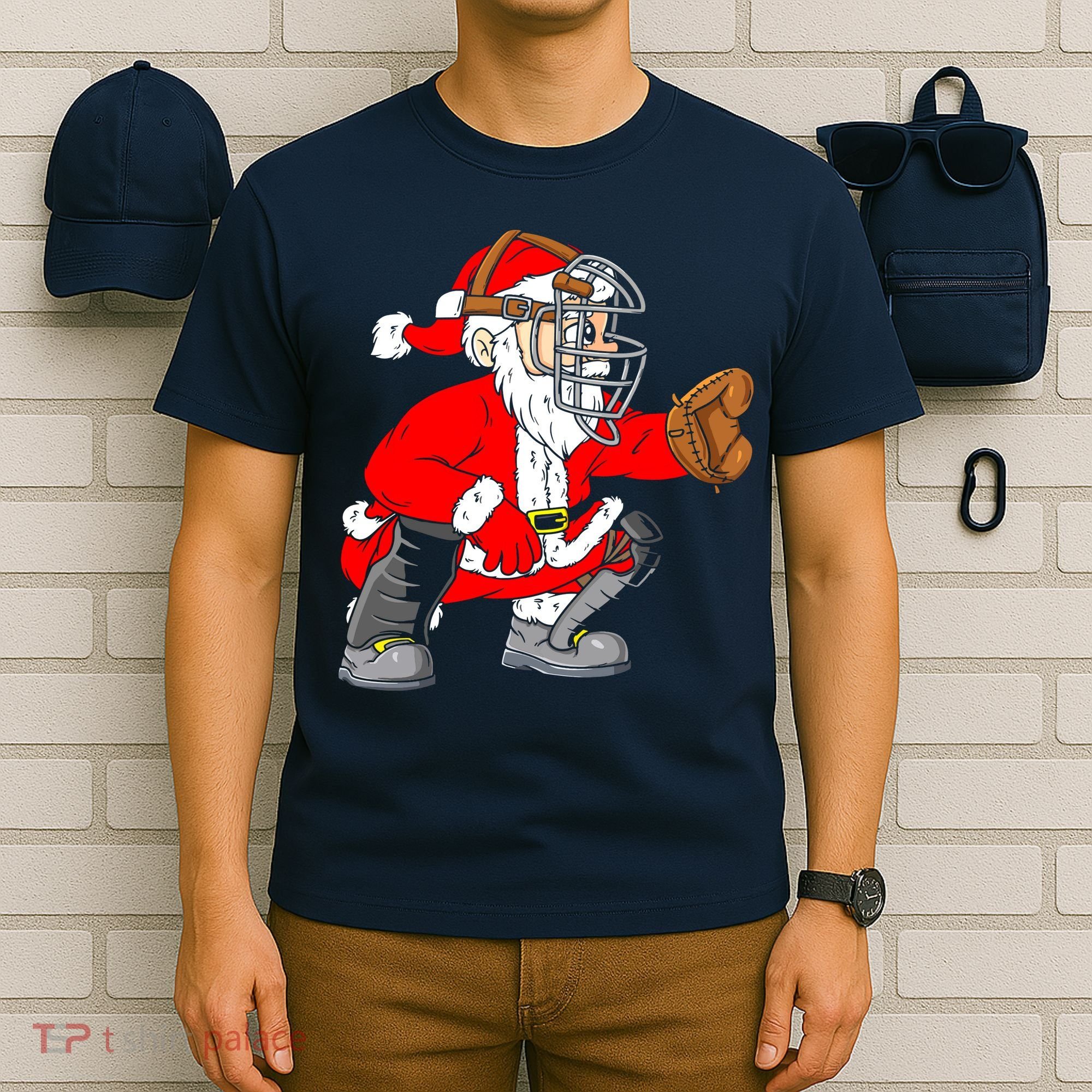 Christmas Santa Claus Baseball Catcher T-Shirt