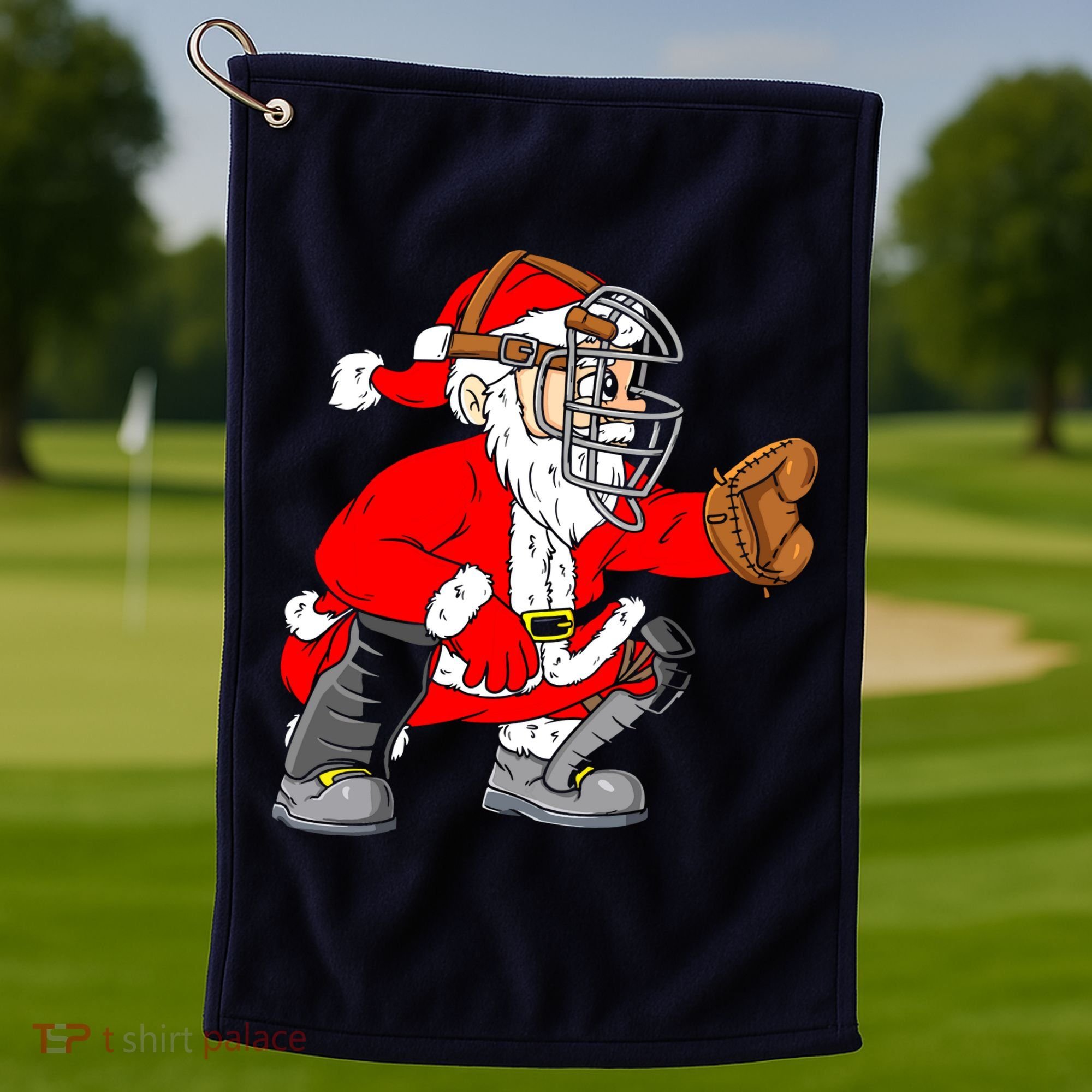 Christmas Santa Claus Baseball Catcher Golf Towel
