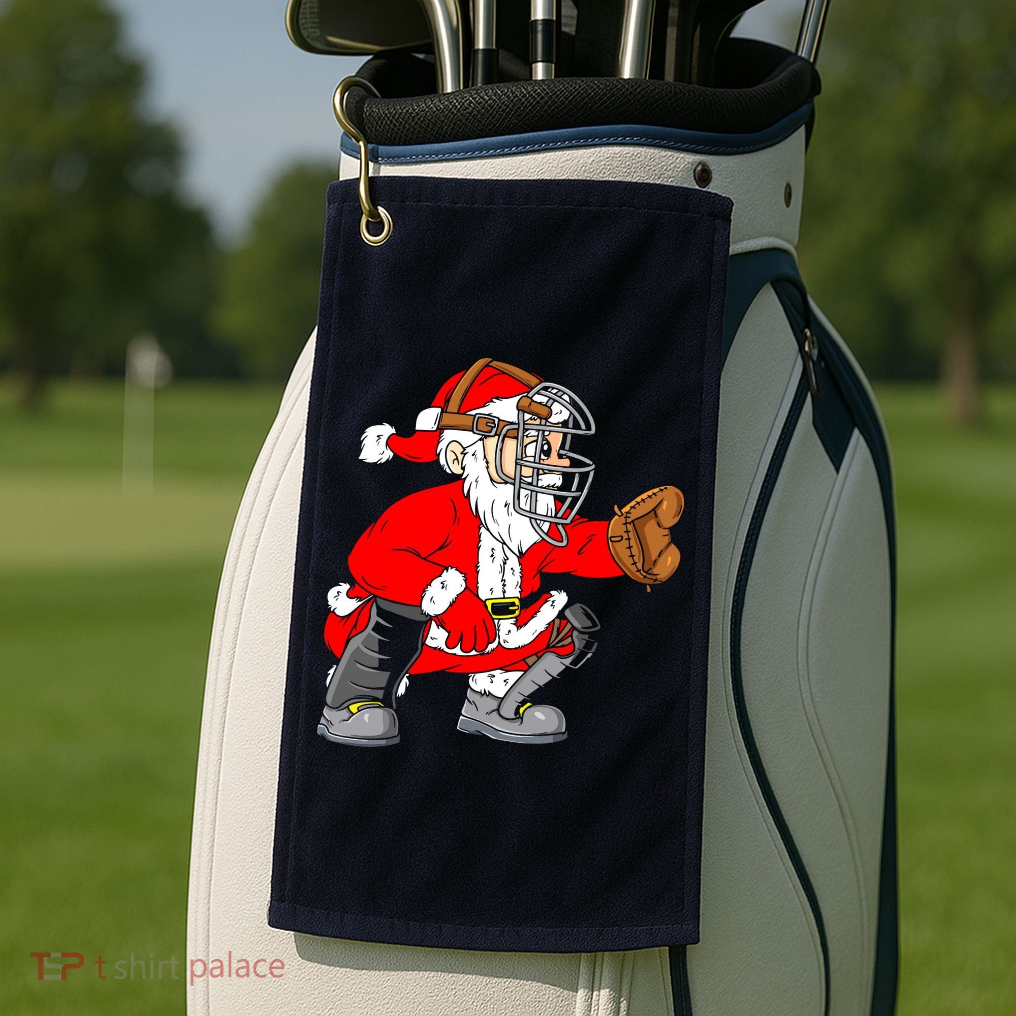 Christmas Santa Claus Baseball Catcher Golf Towel