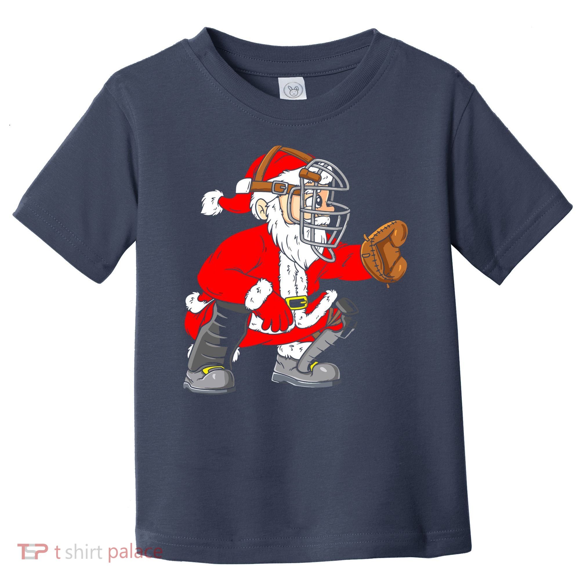 Christmas Santa Claus Baseball Catcher Toddler T-Shirt