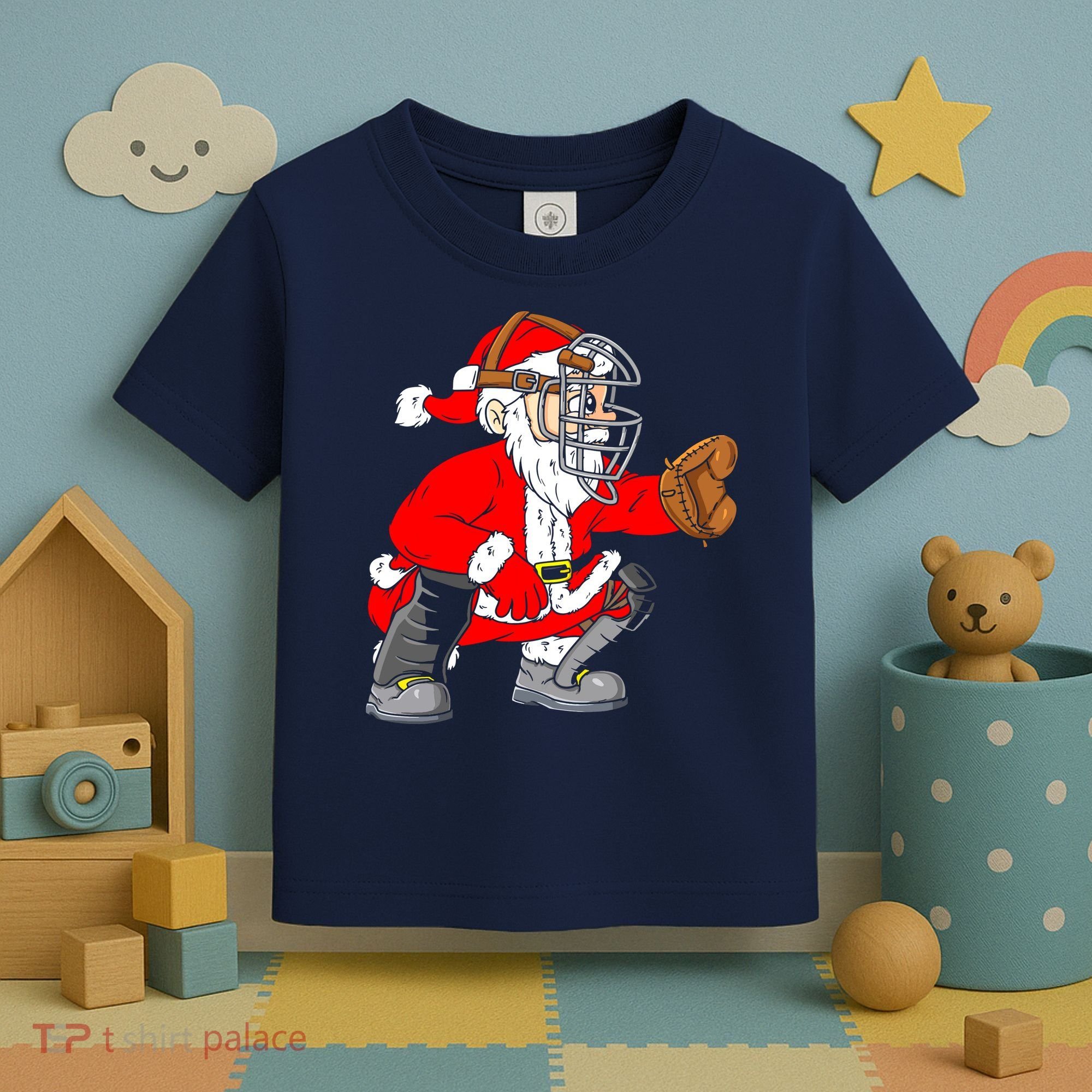 Christmas Santa Claus Baseball Catcher Toddler T-Shirt