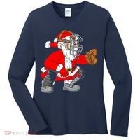 Christmas Santa Claus Baseball Catcher Women's Long Sleeve Shirt thumb 0