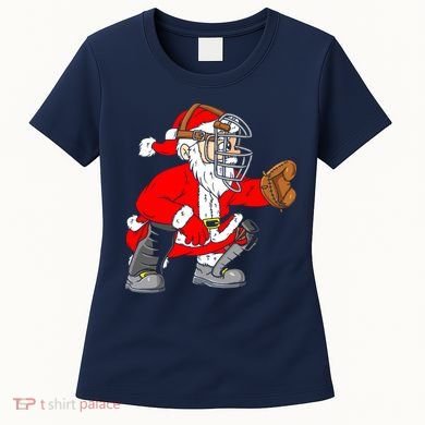 Christmas Santa Claus Baseball Catcher Women's T-Shirt
