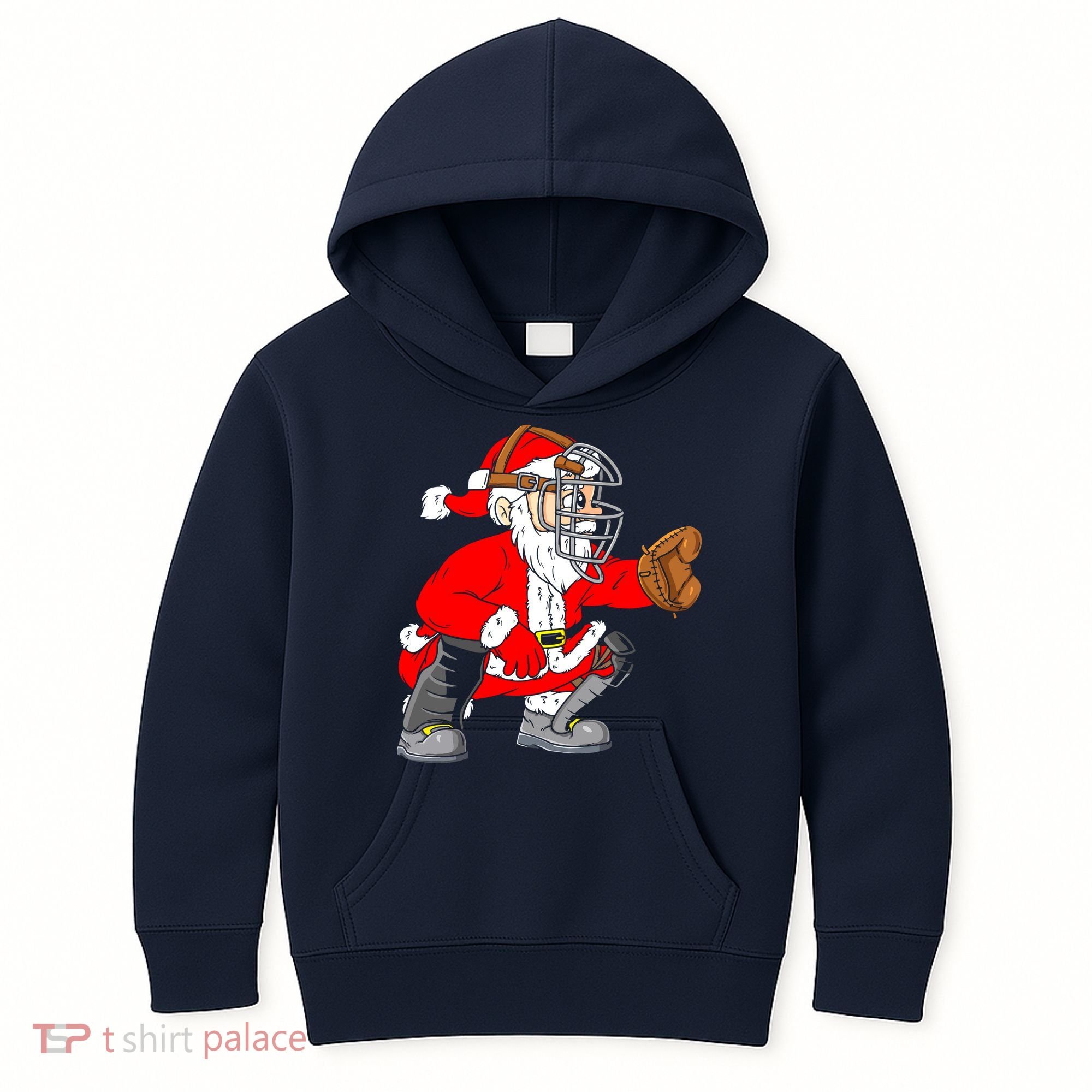 Christmas Santa Claus Baseball Catcher Kids Hoodie