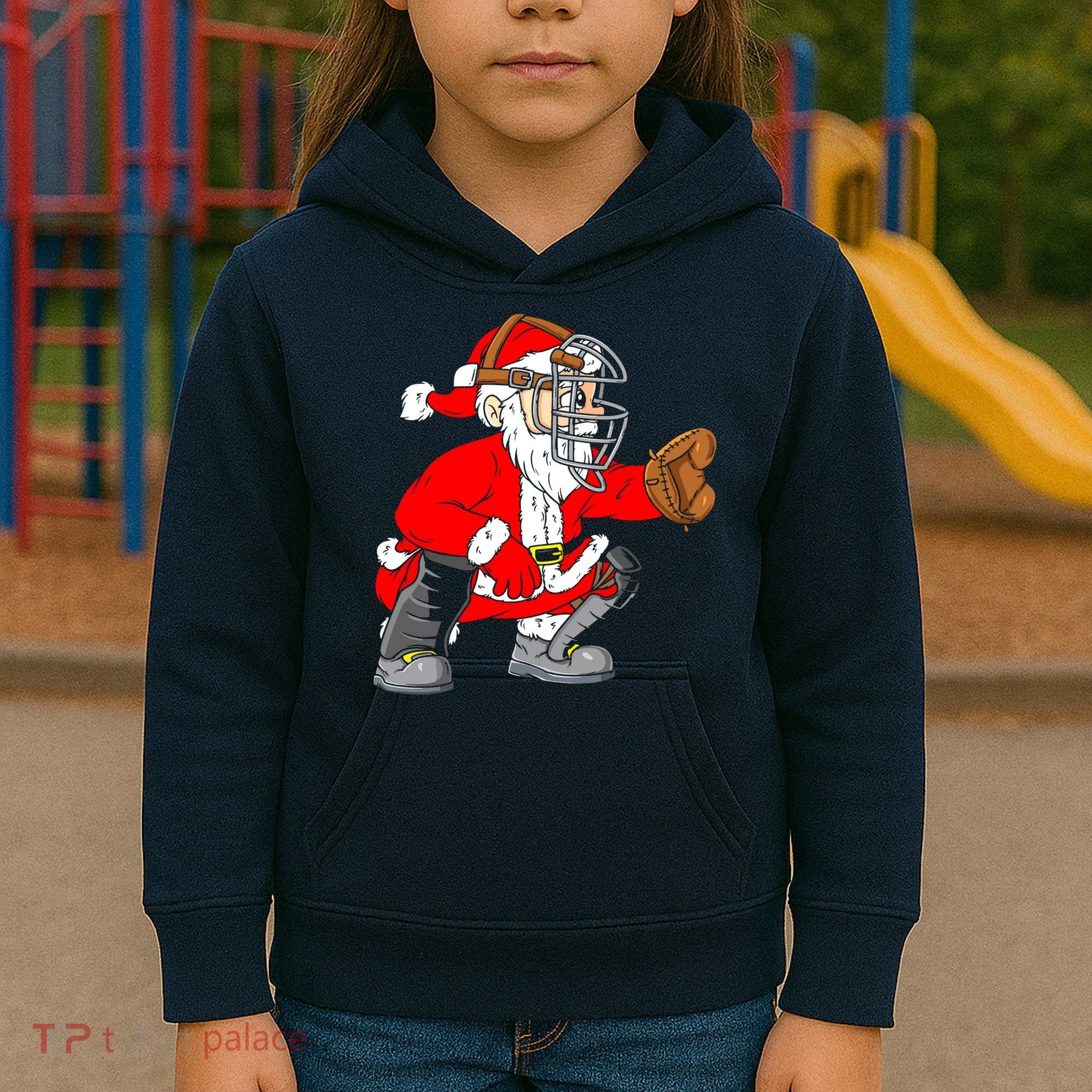 Christmas Santa Claus Baseball Catcher Kids Hoodie