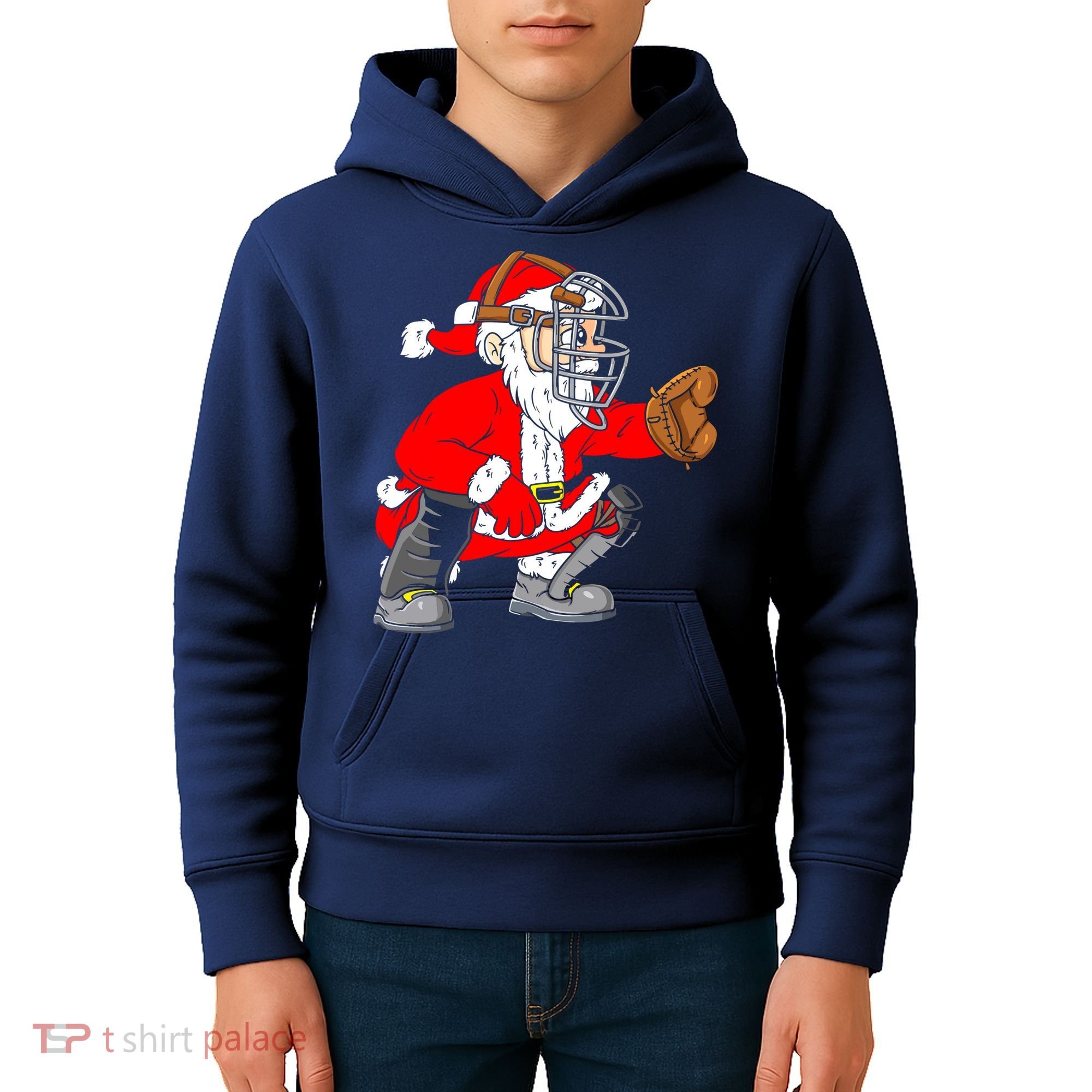 Christmas Santa Claus Baseball Catcher Kids Hoodie