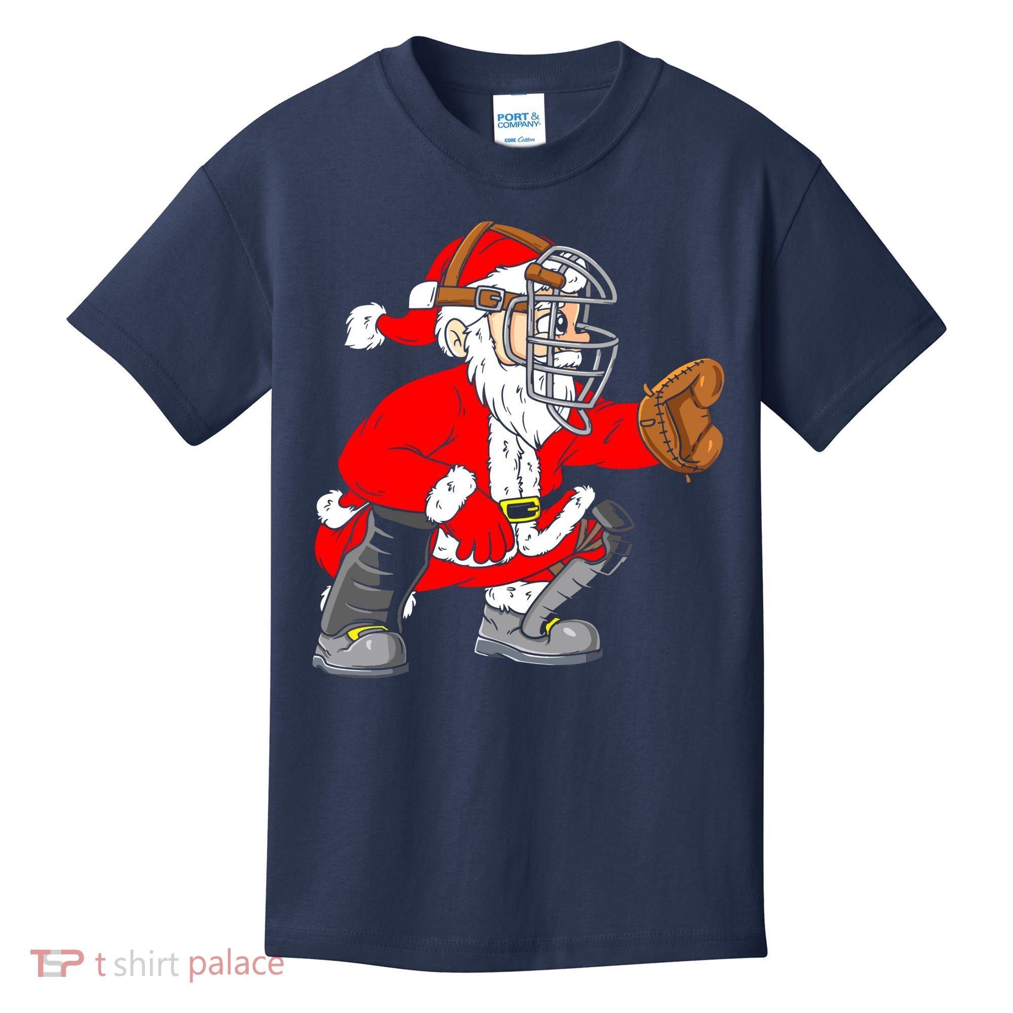 Christmas Santa Claus Baseball Catcher Kids T-Shirt