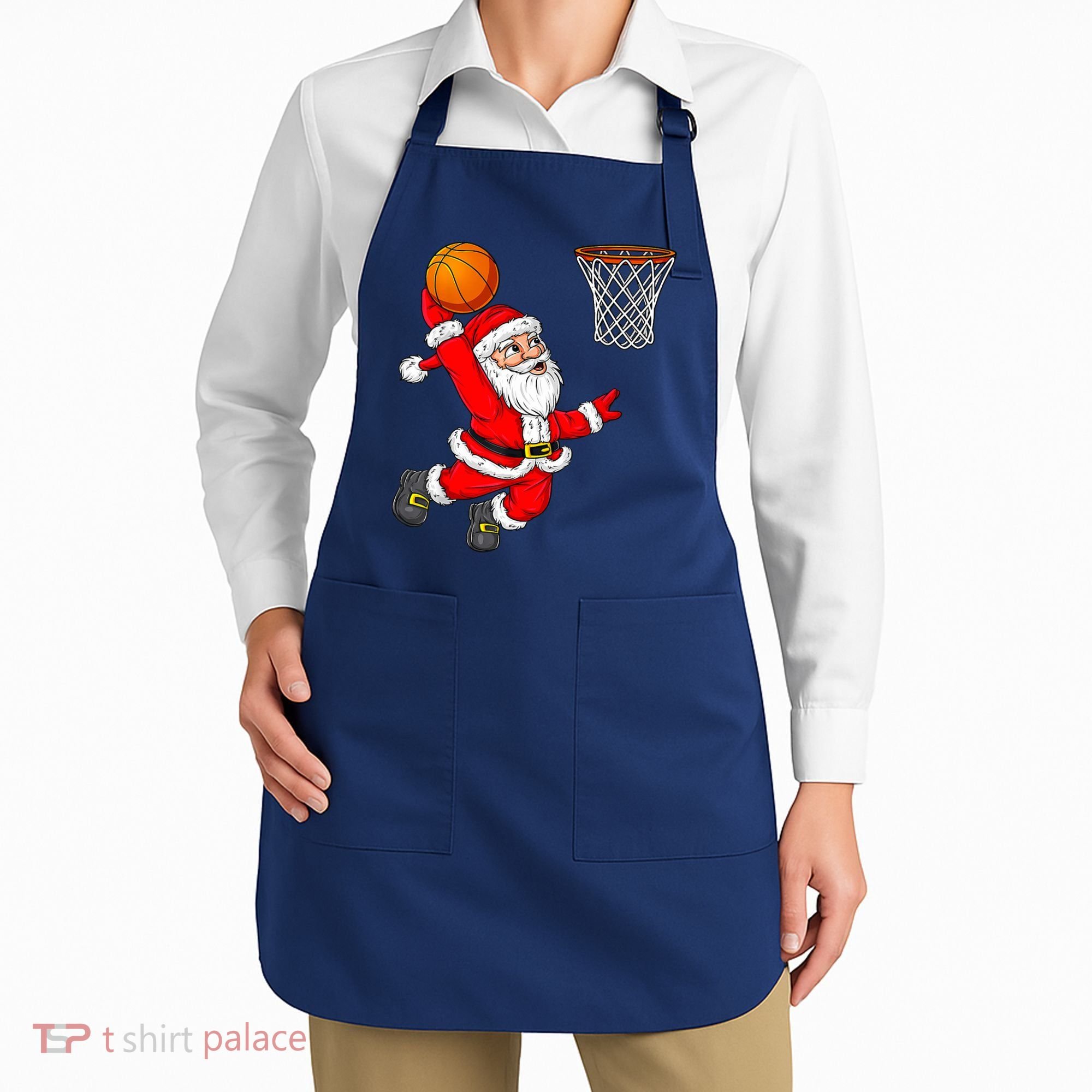 Christmas Santa Claus Dunking A Basketball Funny Xmas Apron