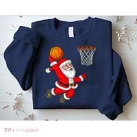 Christmas Santa Claus Dunking A Basketball Funny Xmas Sweatshirt thumb 2